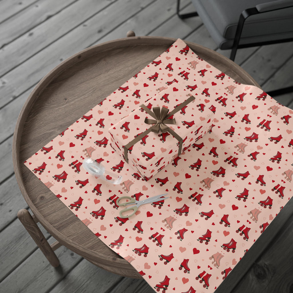 Roller Skate Pink Valentines Wrapping Paper — Retro Red & Pink Skate Pattern Gift Wrap