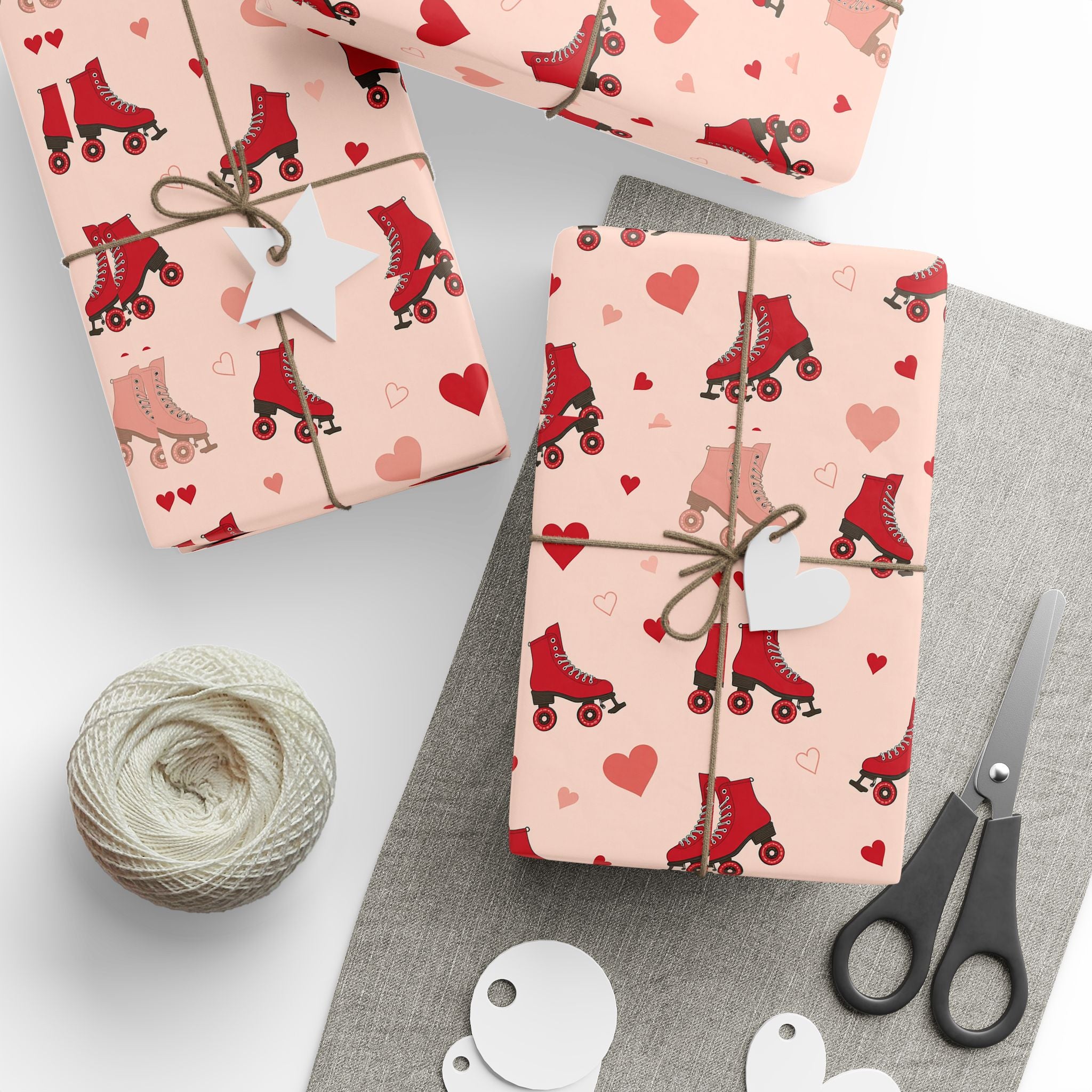 Roller Skate Pink Valentines Wrapping Paper — Retro Red & Pink Skate Pattern Gift Wrap