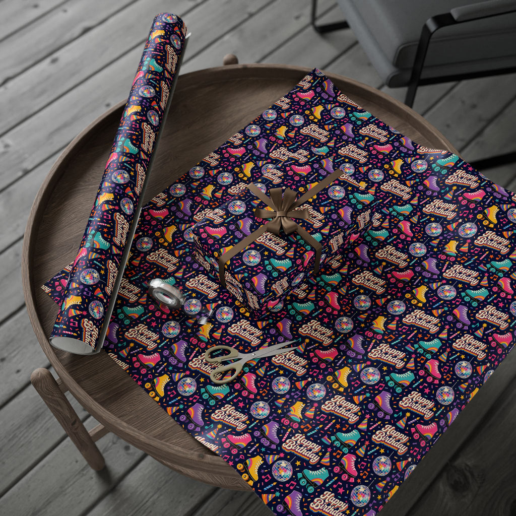 Birthday Roller Skating Gift Wrap Paper (Dark) – Unique Wrap For the Roller Skating Lover.