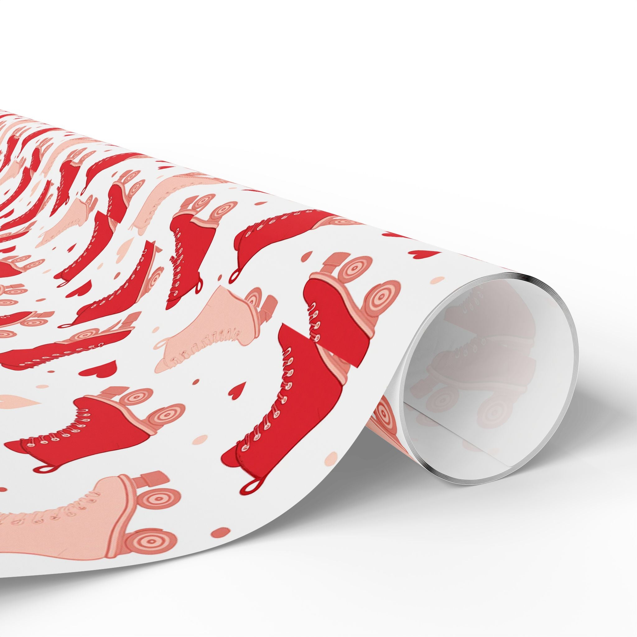 Roller Skate White Valentines Wrapping Paper — Retro Red & Pink Skate Pattern Gift Wrap