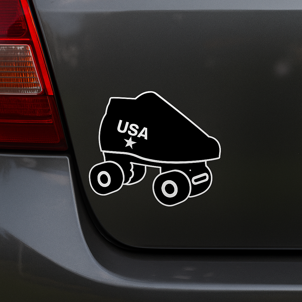 Roller Skate USA Die-Cut Magnet — Retro Black Quad Skate Car or Fridge Magnet